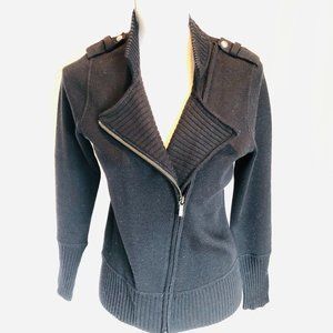 Black moto-style sweater